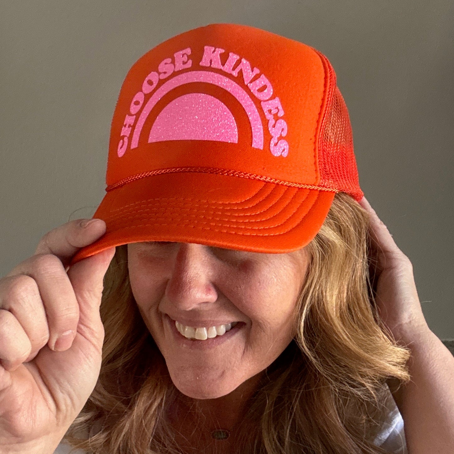 Midlifers CHOOSE KINDNESS orange trucker.